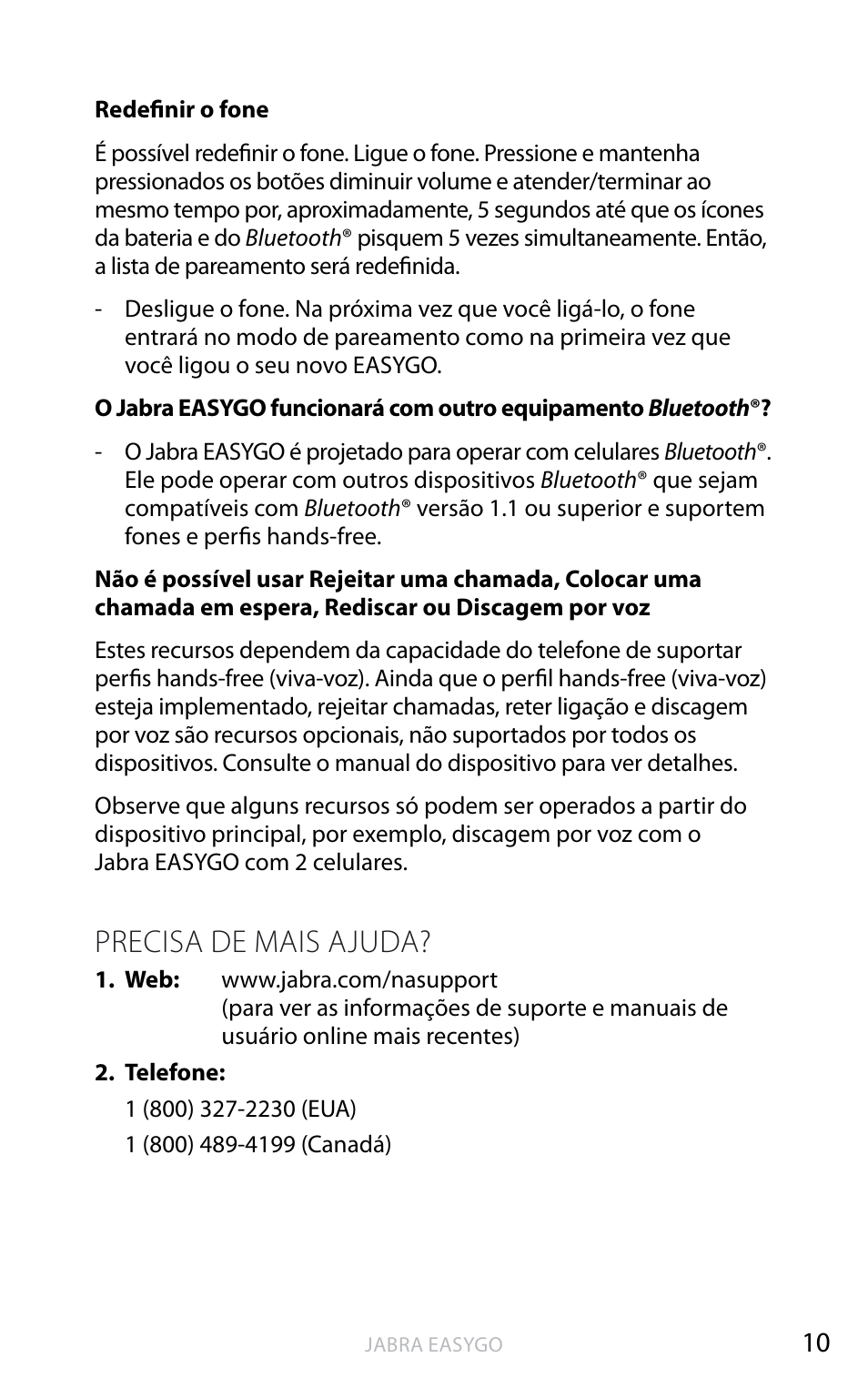 Precisa de mais ajuda | Jabra EASYGO User Manual | Page 46 / 48