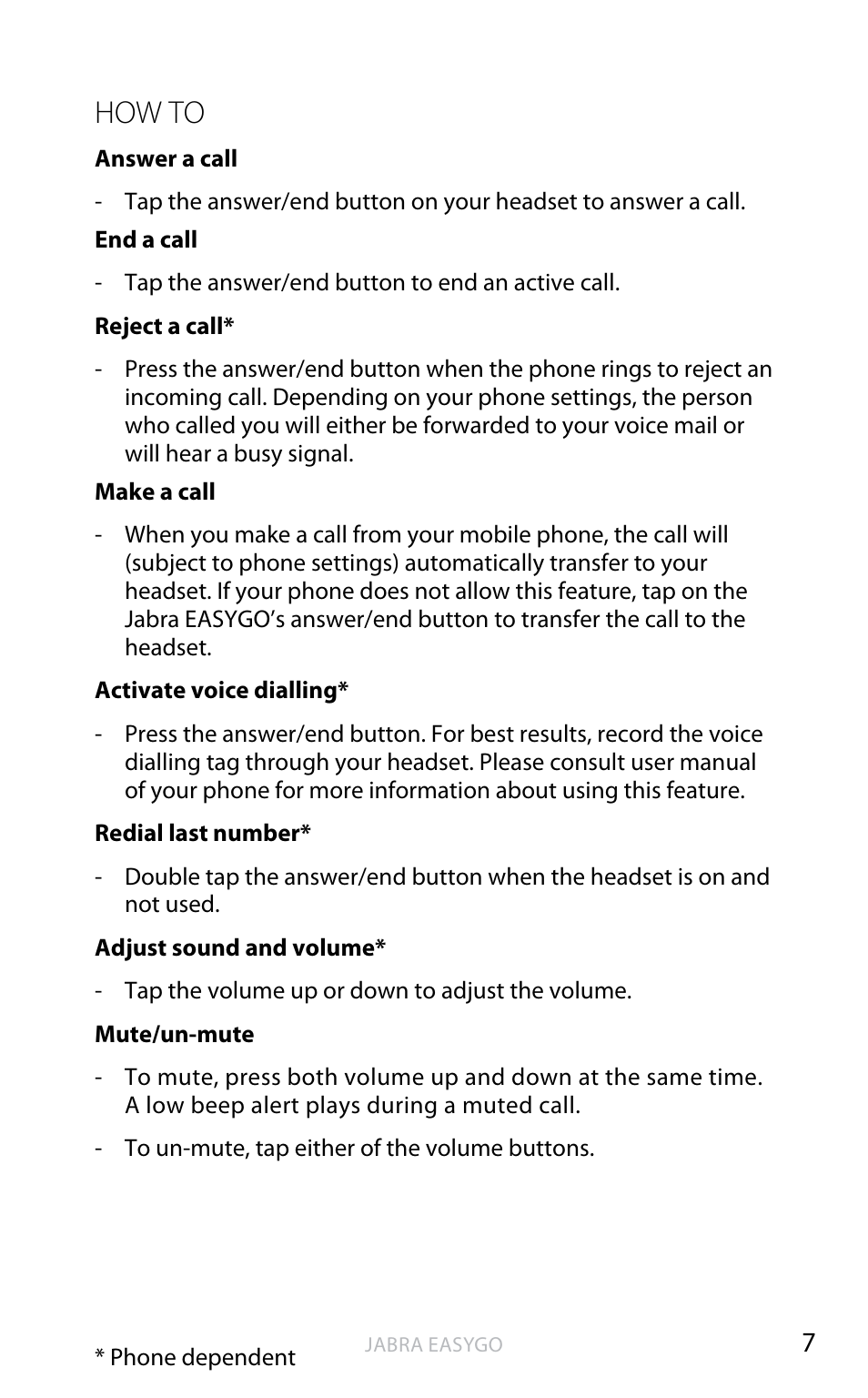 How to, En g li sh | Jabra EASYGO User Manual | Page 9 / 48