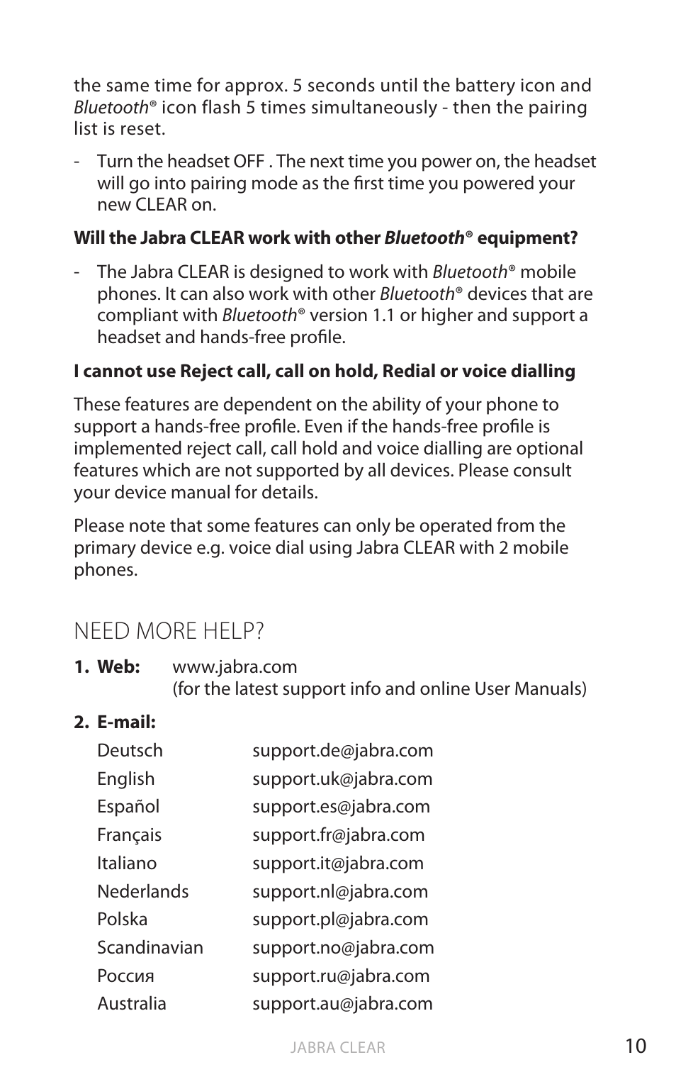 English, Need more help | Jabra CLEAR User Manual | Page 11 / 14