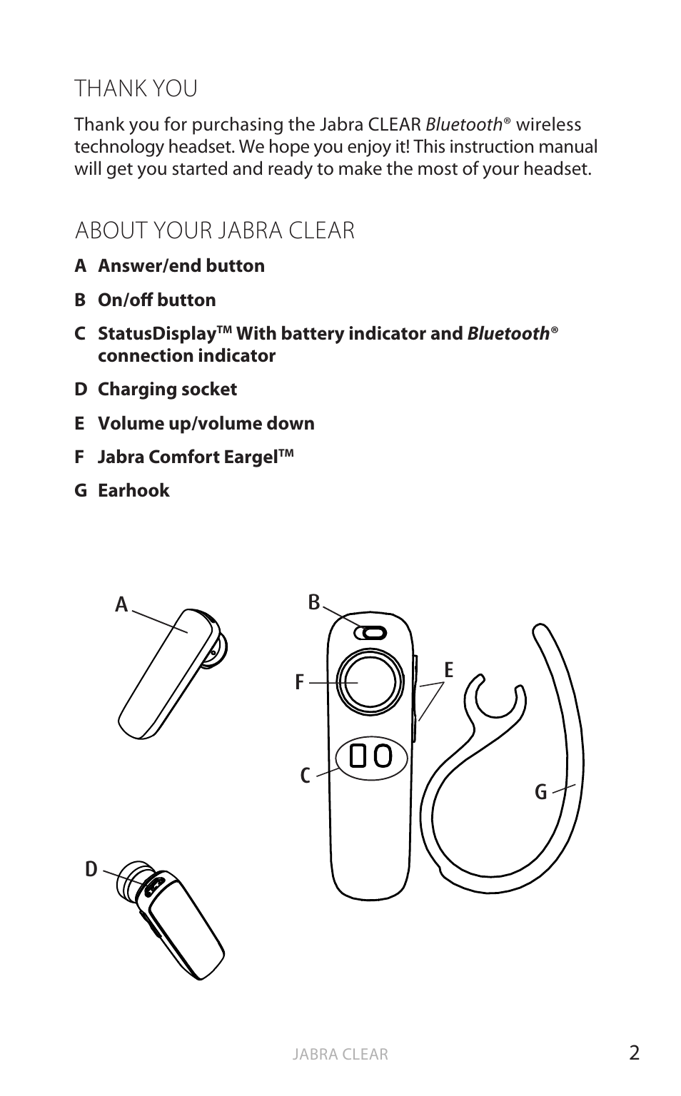 English, About your jabra clear | Jabra CLEAR User Manual | Page 3 / 14