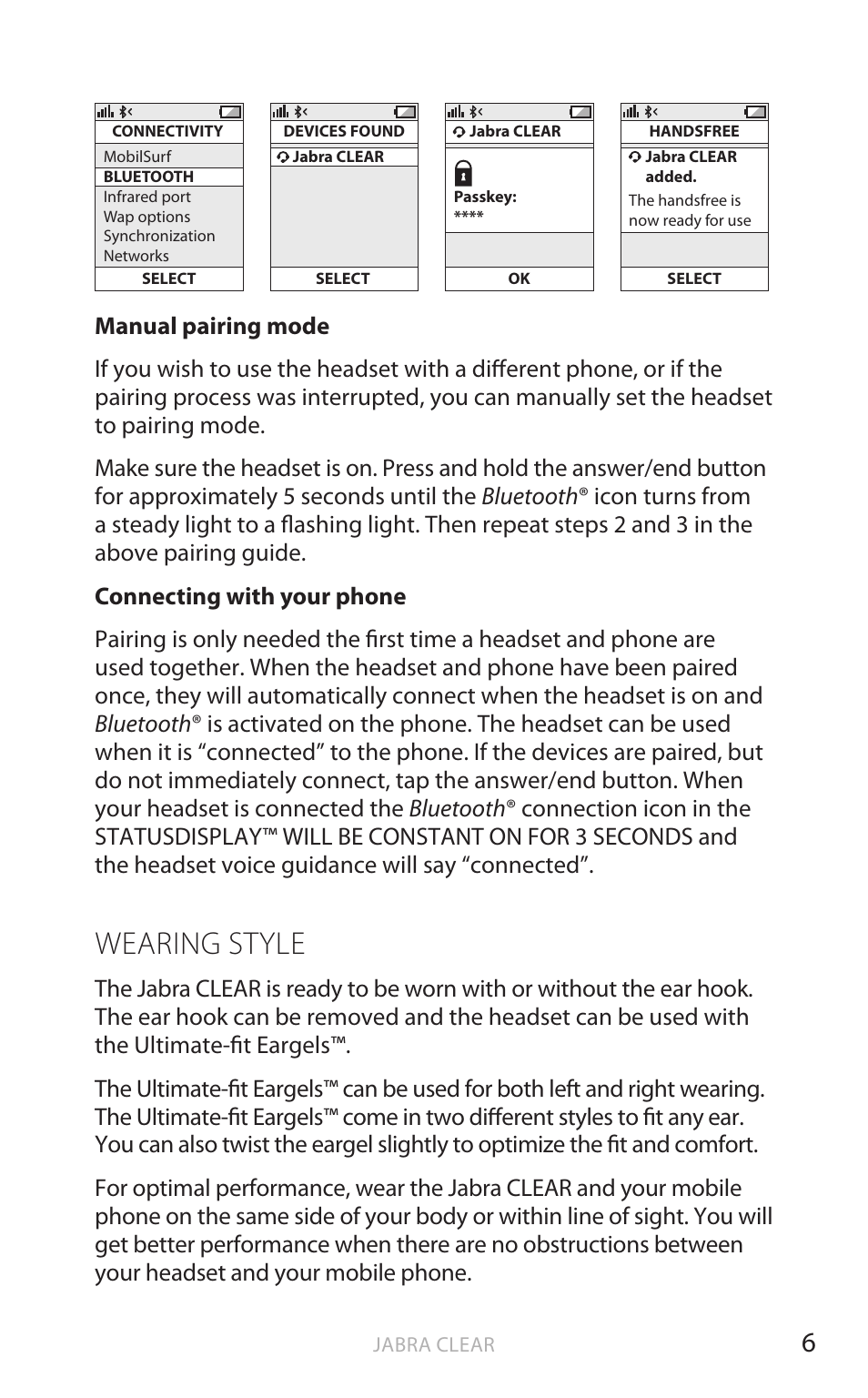 English, Wearing style | Jabra CLEAR User Manual | Page 7 / 14