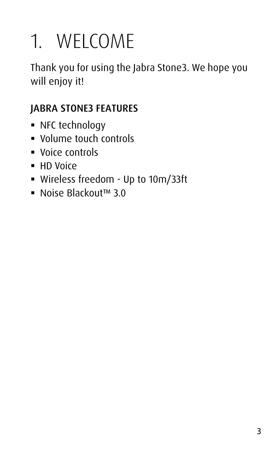 Welcome | Jabra STONE3 User Manual | Page 3 / 18