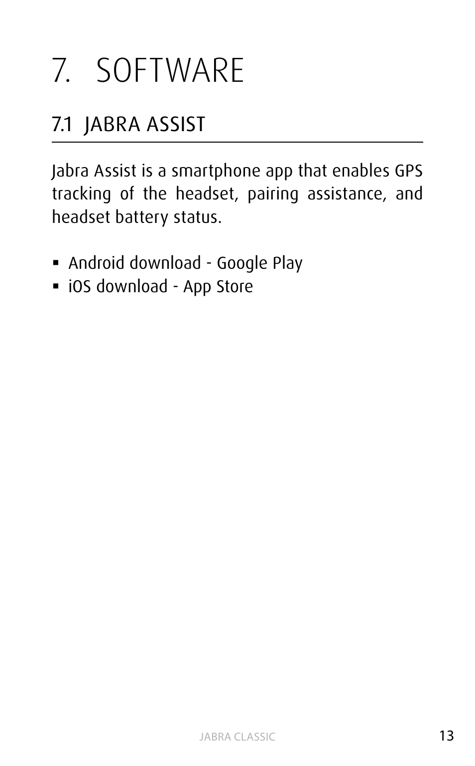 Software, 1 jabra assist | Jabra Сlassic User Manual | Page 13 / 17