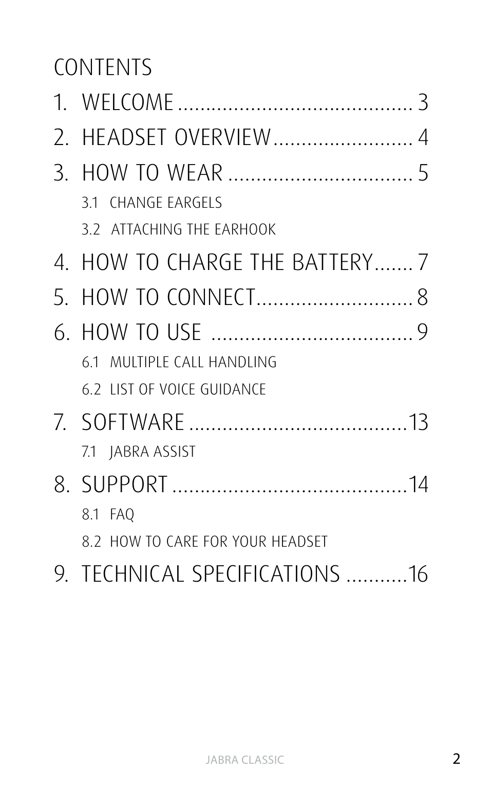 Software, Support, Technical specifications | Jabra Сlassic User Manual | Page 2 / 17