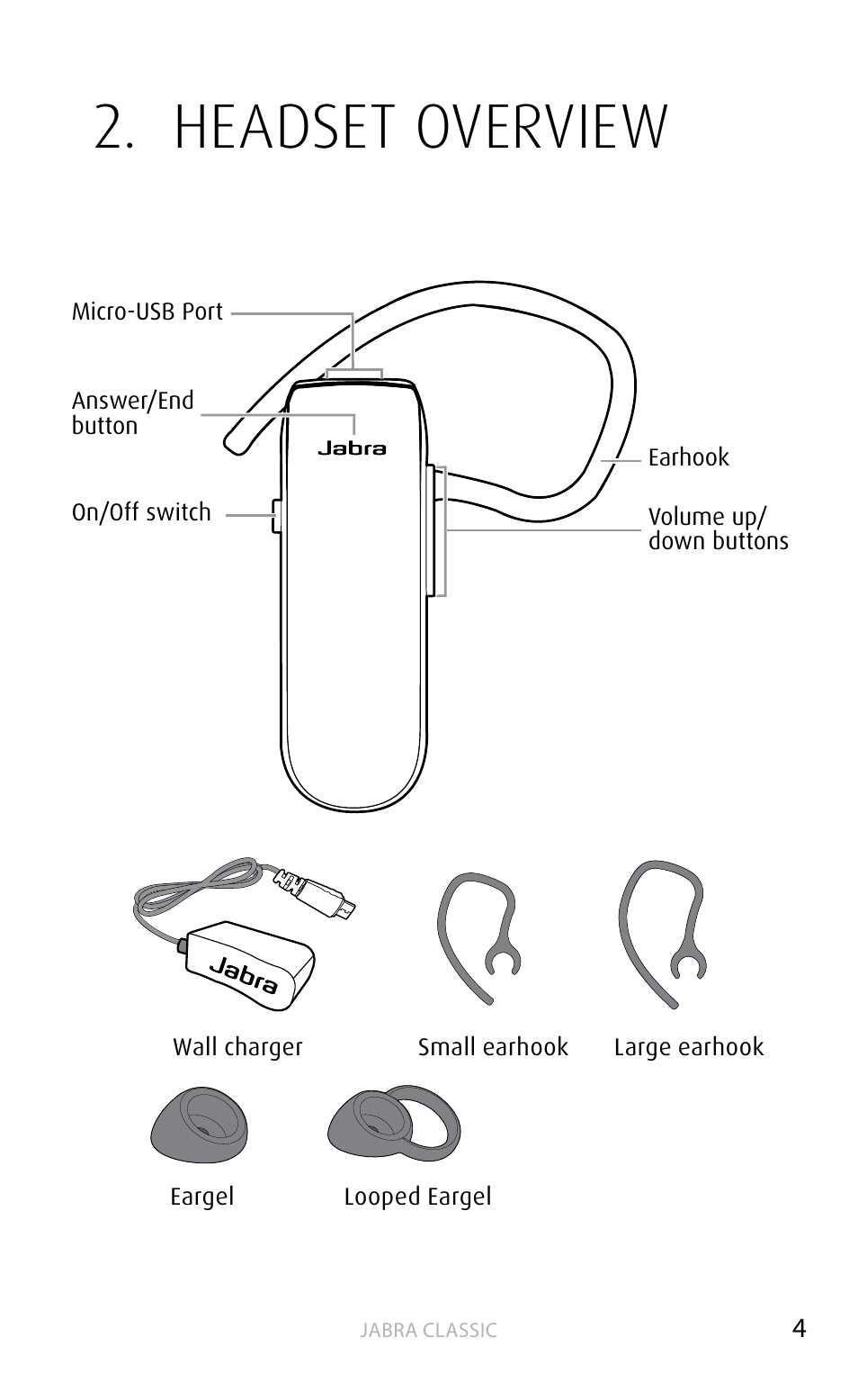 Headset overview, English | Jabra Сlassic User Manual | Page 4 / 17