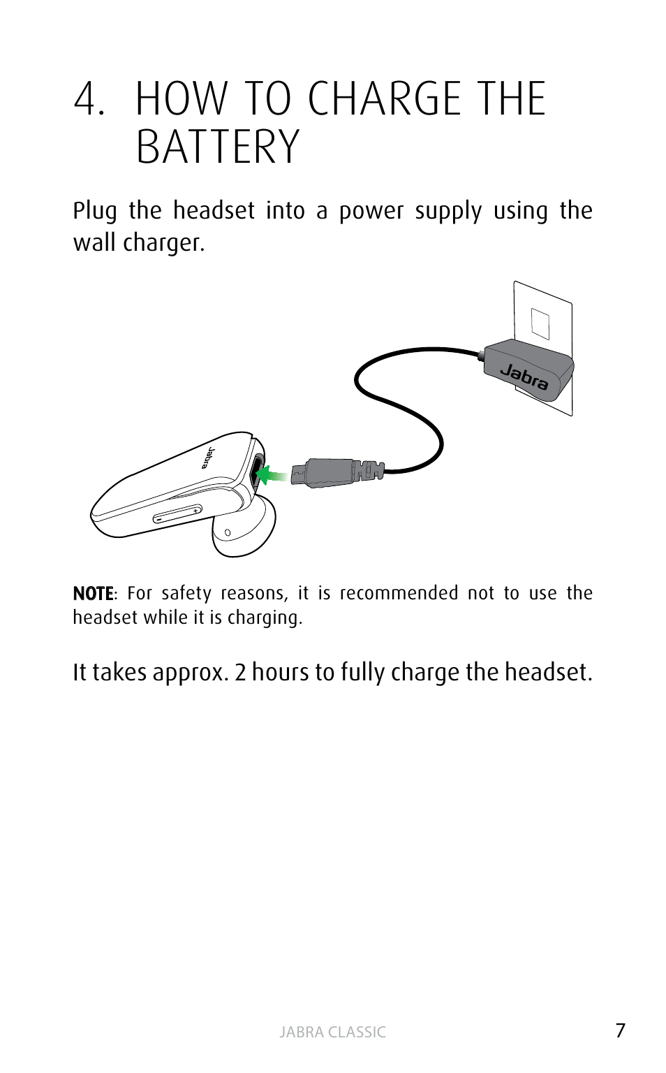 How to charge the battery | Jabra Сlassic User Manual | Page 7 / 17