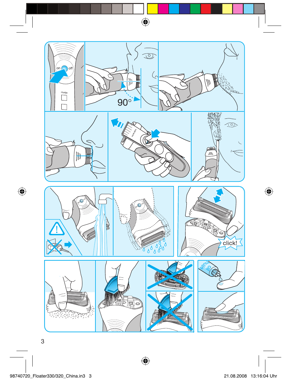 Click, Oil hu il e | Braun 330 User Manual | Page 3 / 11