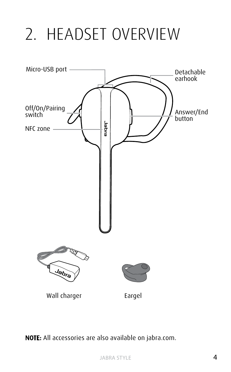 Headset overview, English | Jabra STYLE User Manual | Page 4 / 15