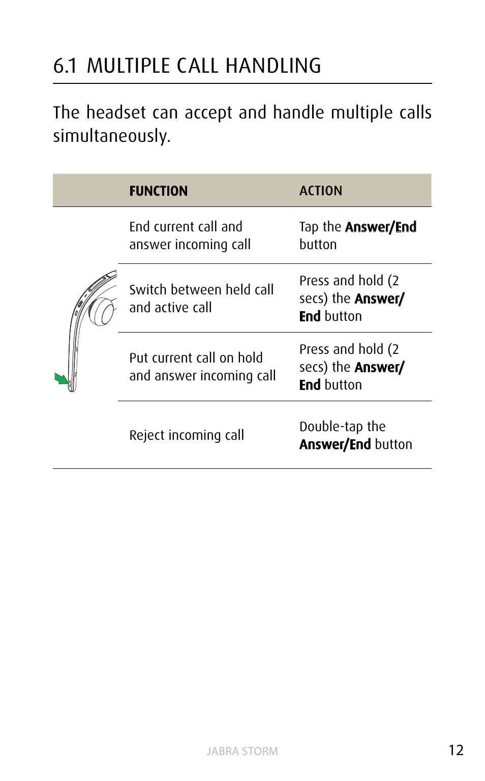 1 multiple call handling, English | Jabra STORM User Manual | Page 12 / 17