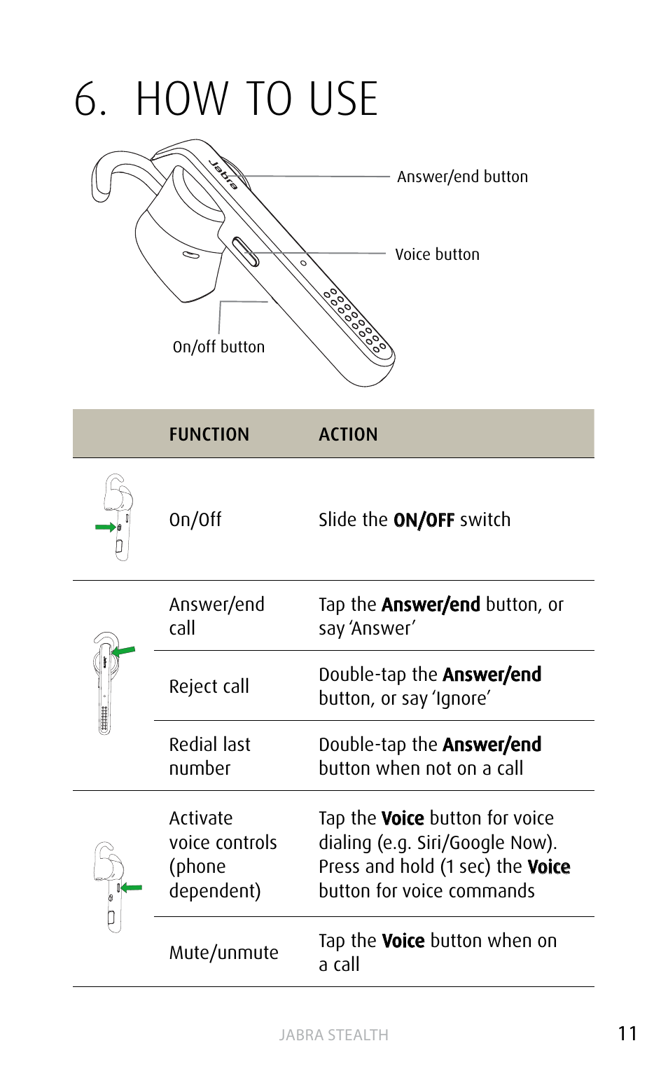 How to use, English | Jabra STEALTH User Manual | Page 11 / 18