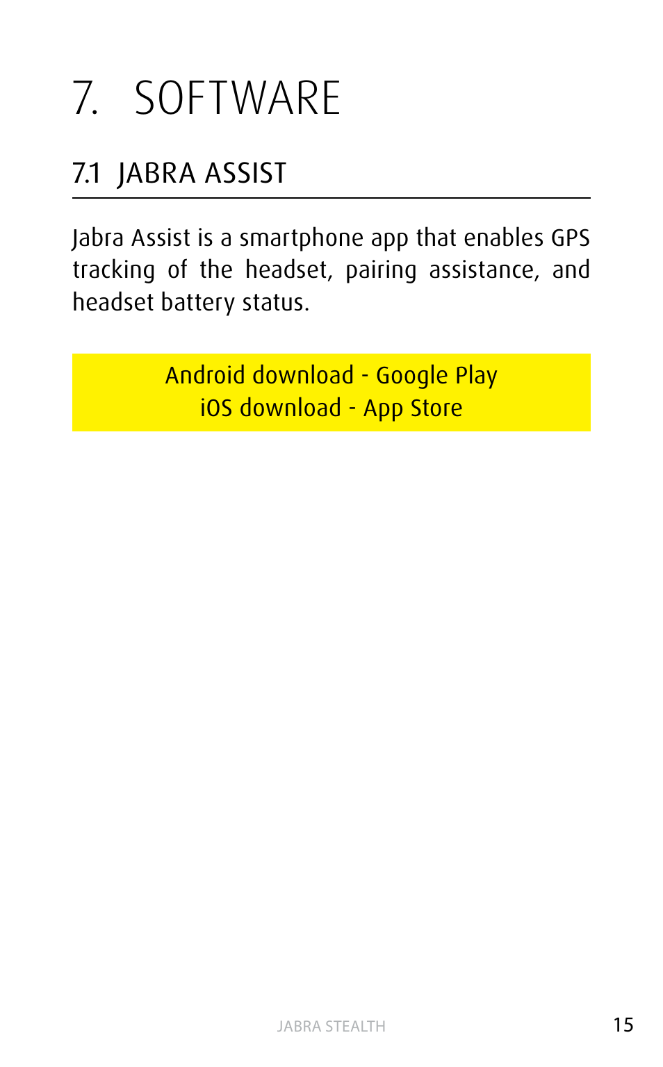 Software, 1 jabra assist | Jabra STEALTH User Manual | Page 15 / 18