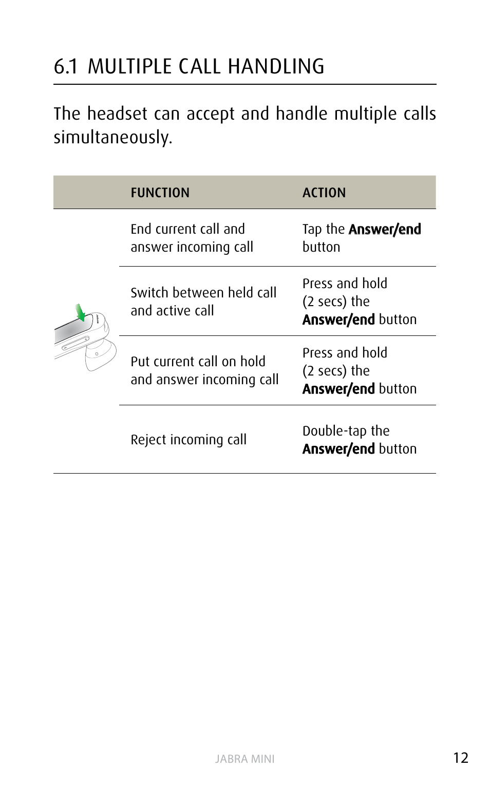 1 multiple call handling, 1 usb charging, English | Jabra MINI User Manual | Page 12 / 18