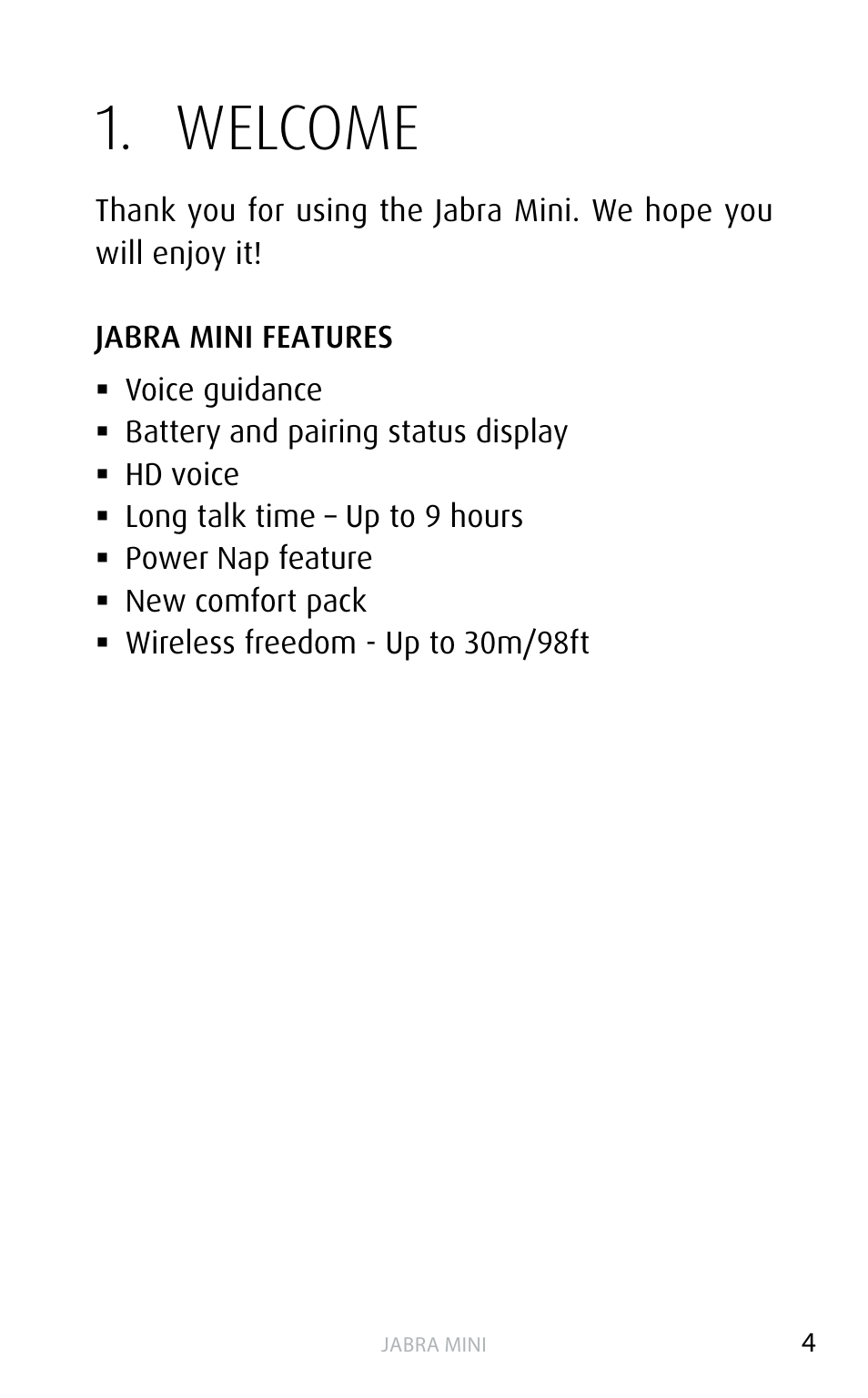 Welcome | Jabra MINI User Manual | Page 4 / 18