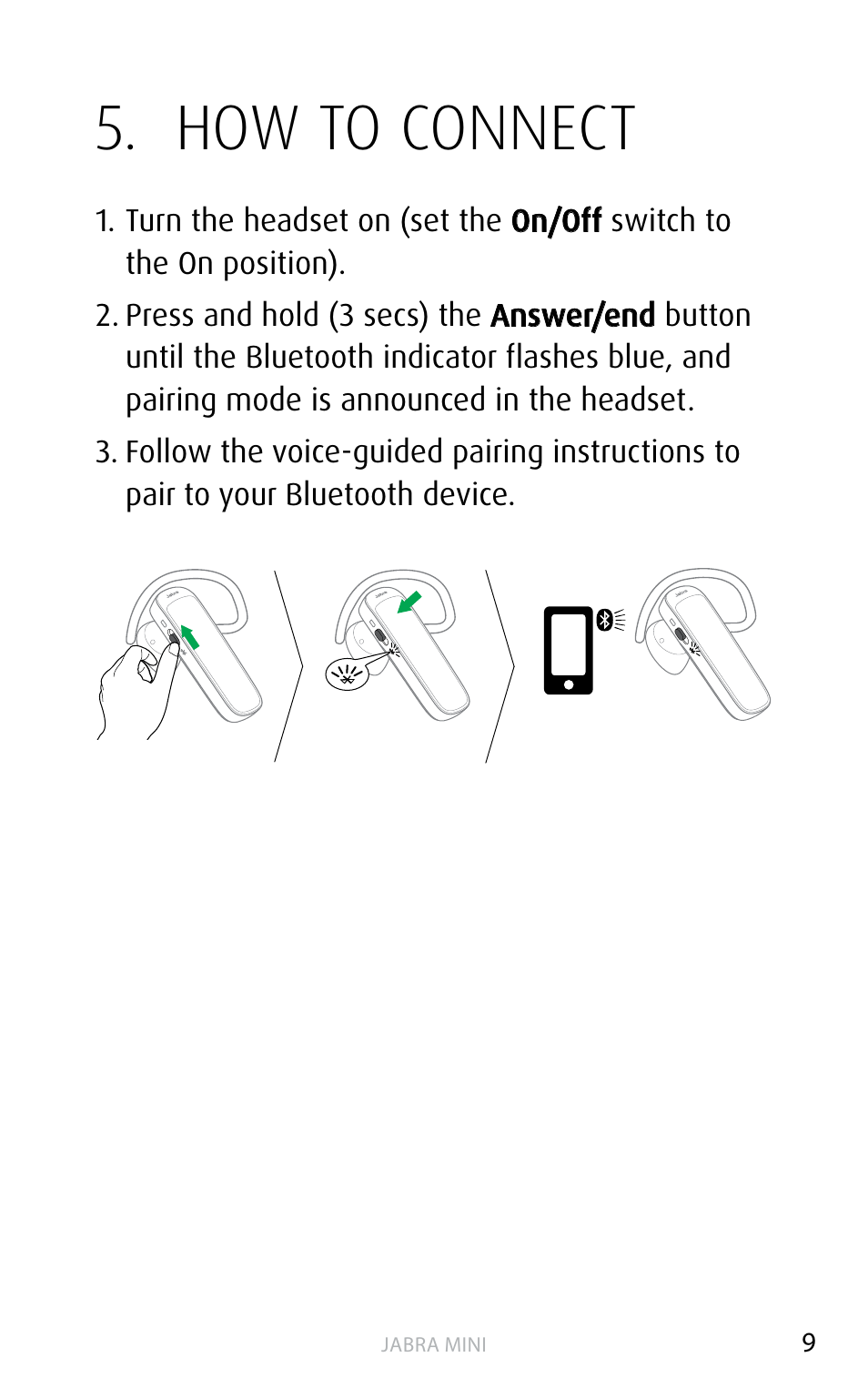 How to connect | Jabra MINI User Manual | Page 9 / 18