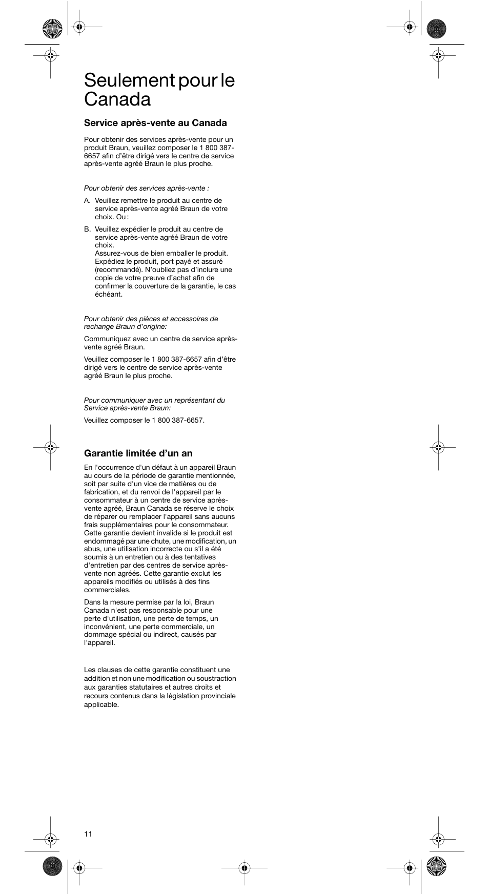 Seulement pour le canada | Braun MR 5500 M User Manual | Page 11 / 15