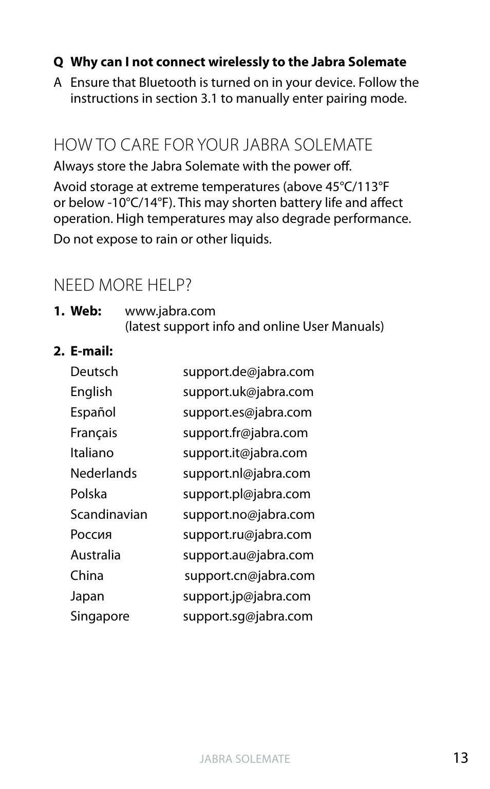 English, How to care for your jabra solemate, Need more help | Jabra SOLEMATE User Manual | Page 14 / 18