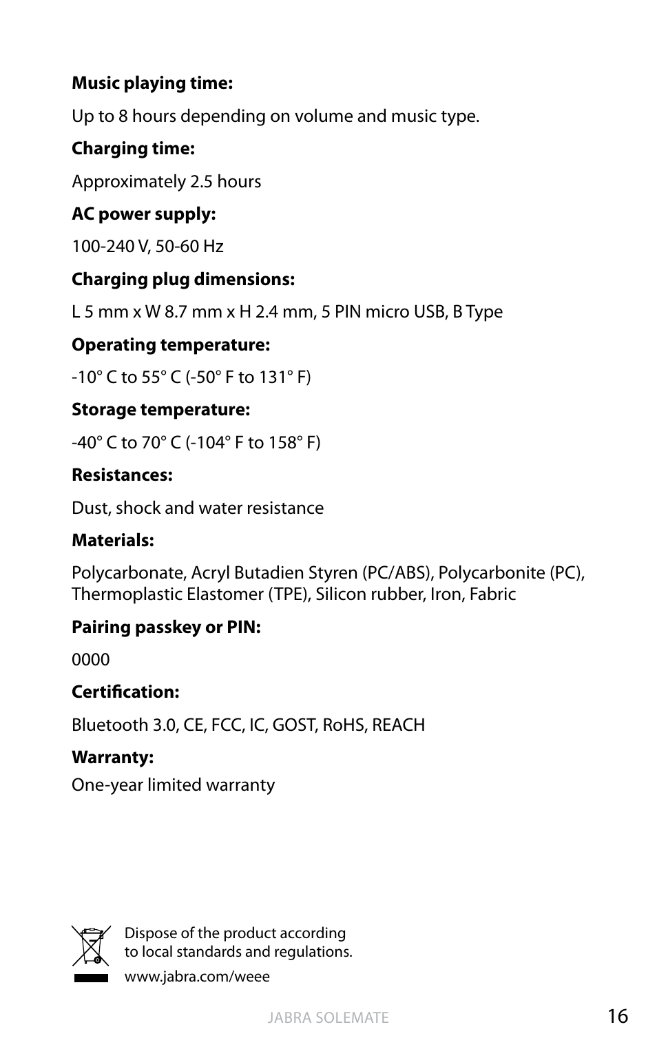 English | Jabra SOLEMATE User Manual | Page 17 / 18