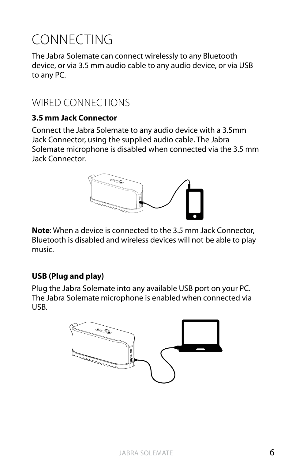 Connecting, English, Wired connections | Jabra SOLEMATE User Manual | Page 7 / 18