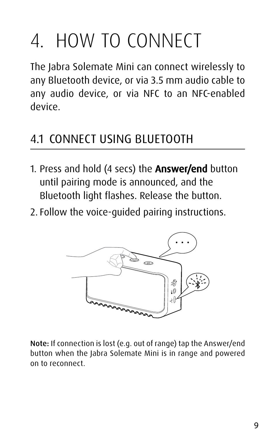 How to connect, 1 connect using bluetooth | Jabra SOLEMATE mini User Manual | Page 9 / 20