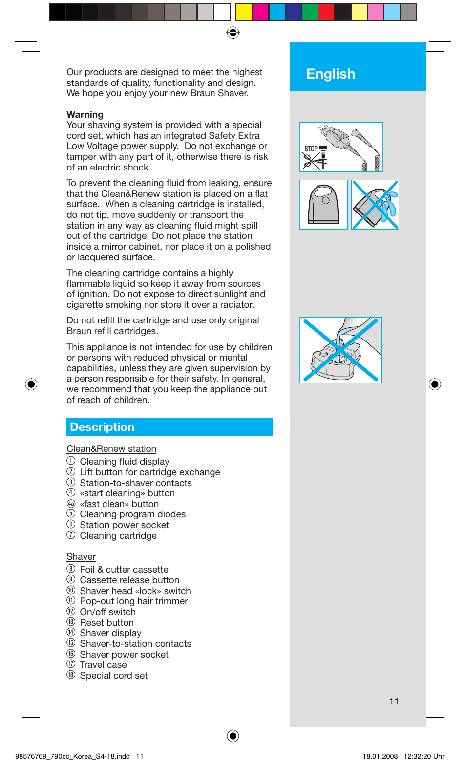 English, Description | Braun 790CC User Manual | Page 11 / 17