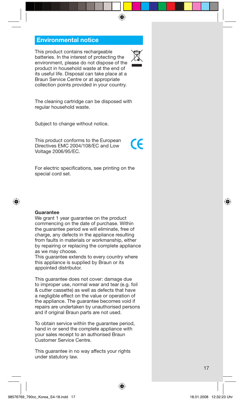 Environmental notice | Braun 790CC User Manual | Page 17 / 17