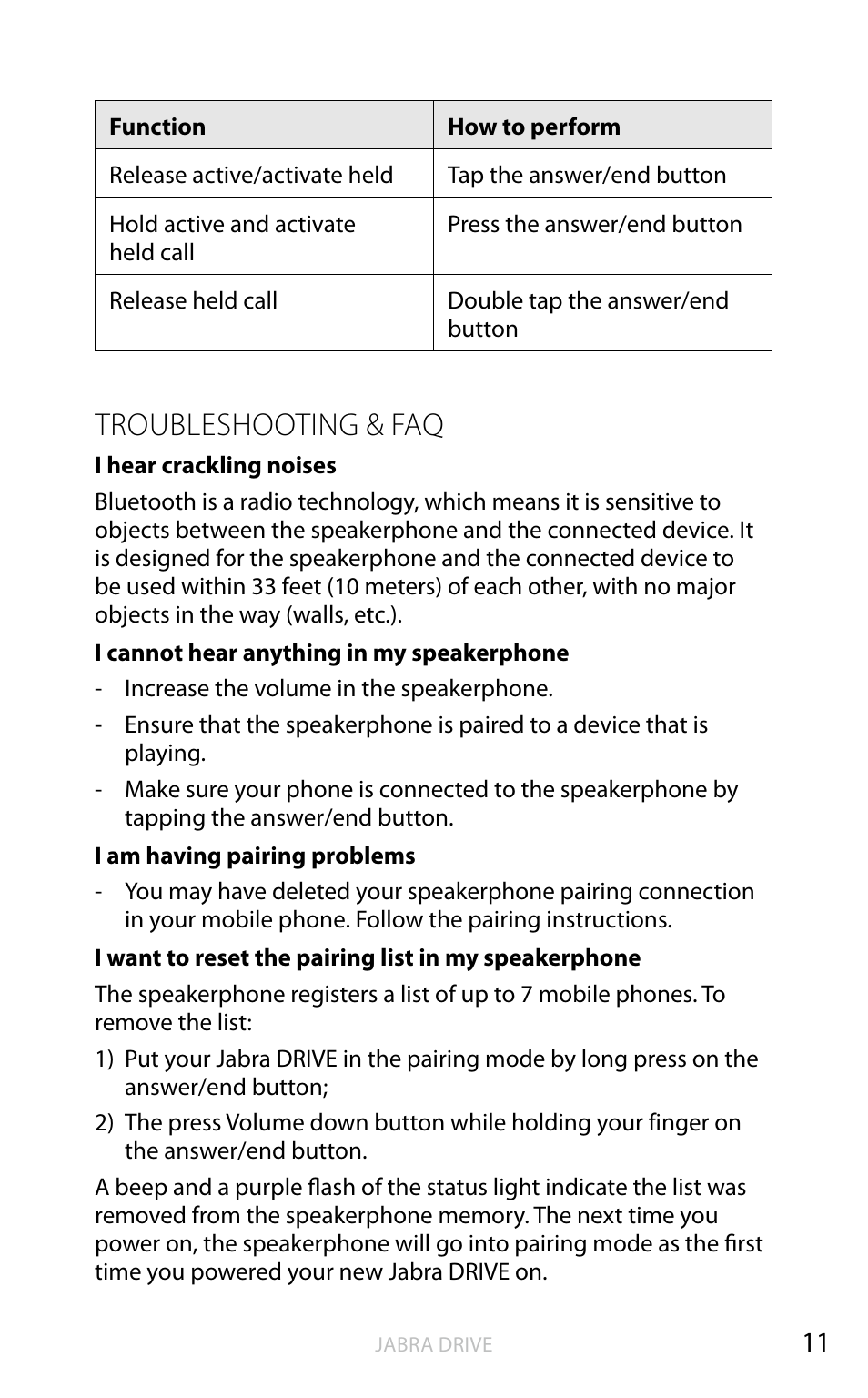 Troubleshooting & faq, English | Jabra DRIVE User Manual | Page 12 / 16