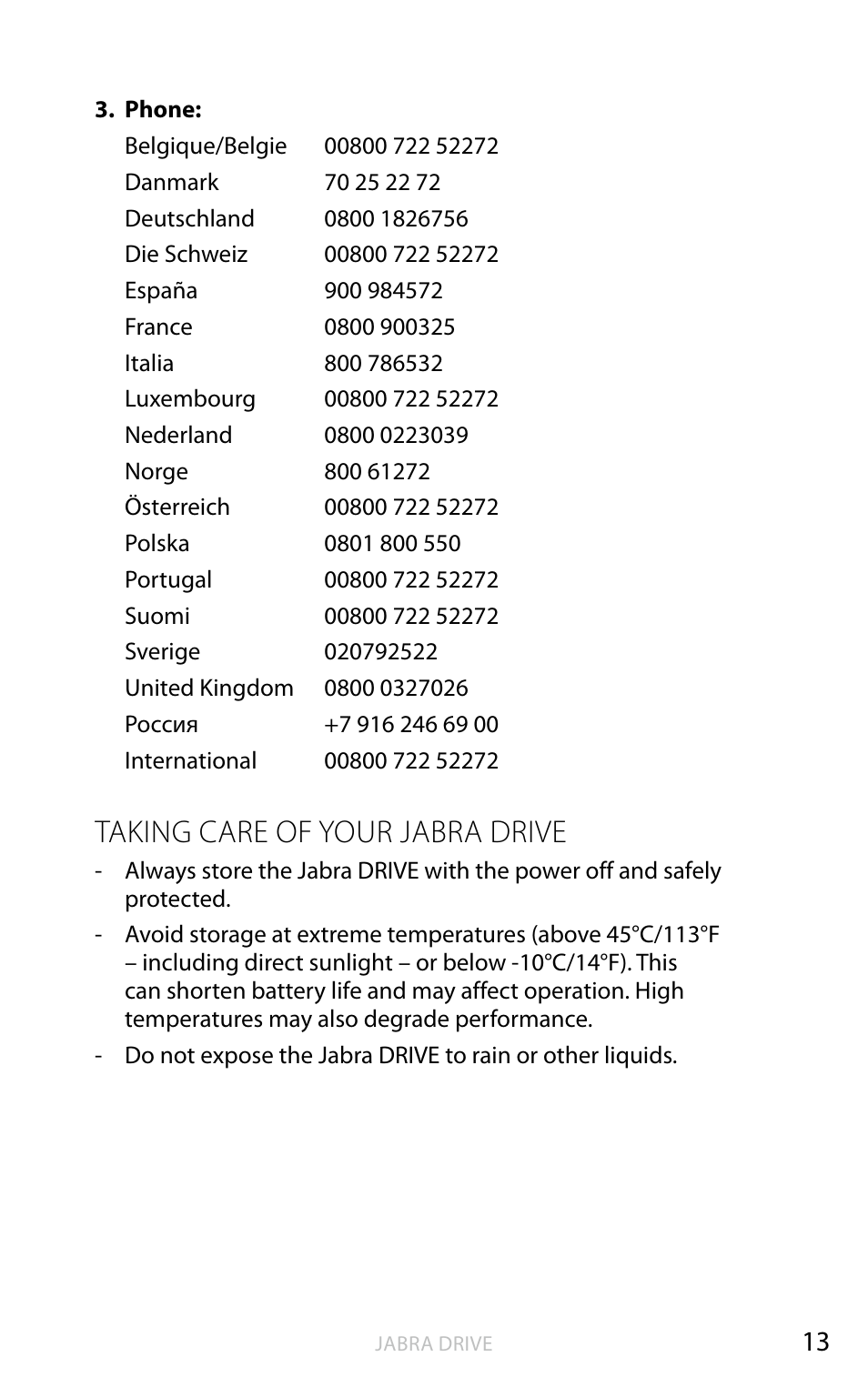 Taking care of your jabra drive, English | Jabra DRIVE User Manual | Page 14 / 16