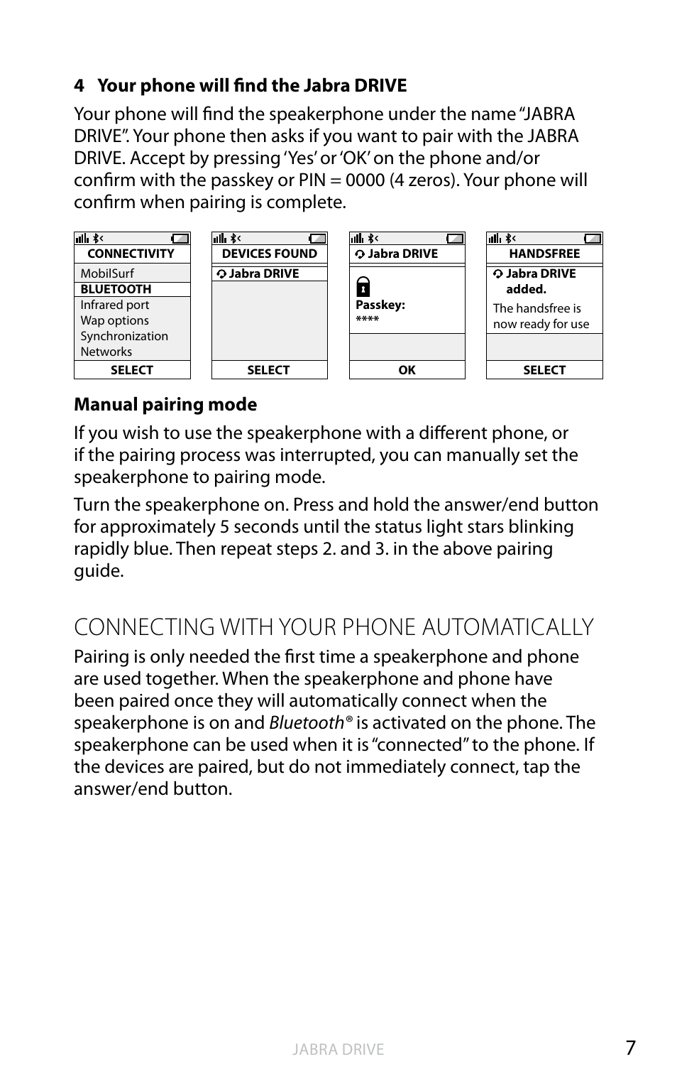 Connecting with your phone automatically, English | Jabra DRIVE User Manual | Page 8 / 16