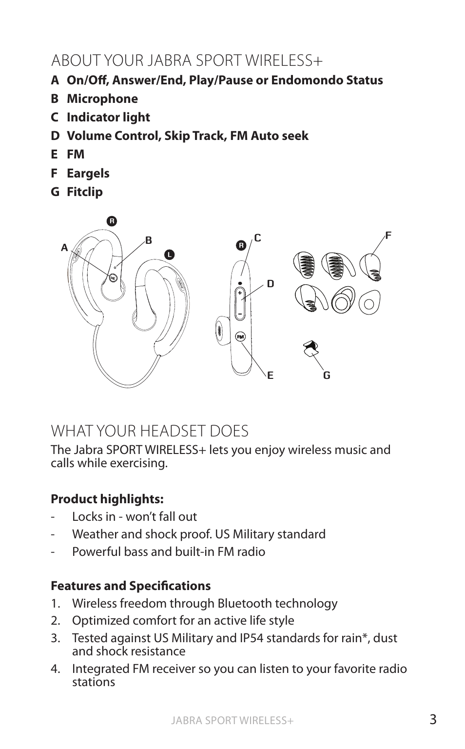 About your jabra sport wireless, What your headset does | Jabra SPORT WIRELESS+ User Manual | Page 4 / 17