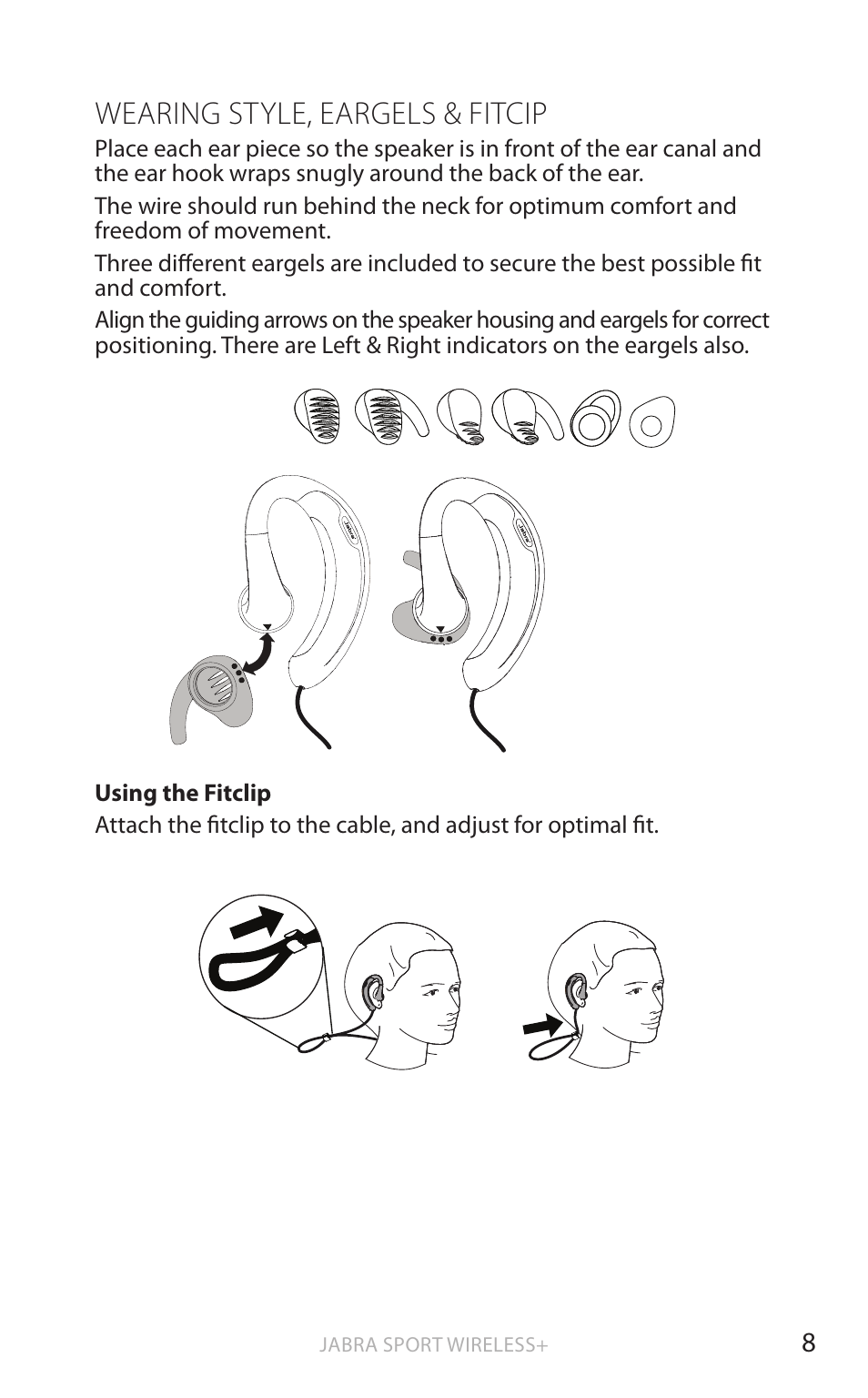 Wearing style, eargels & fitcip | Jabra SPORT WIRELESS+ User Manual | Page 9 / 17