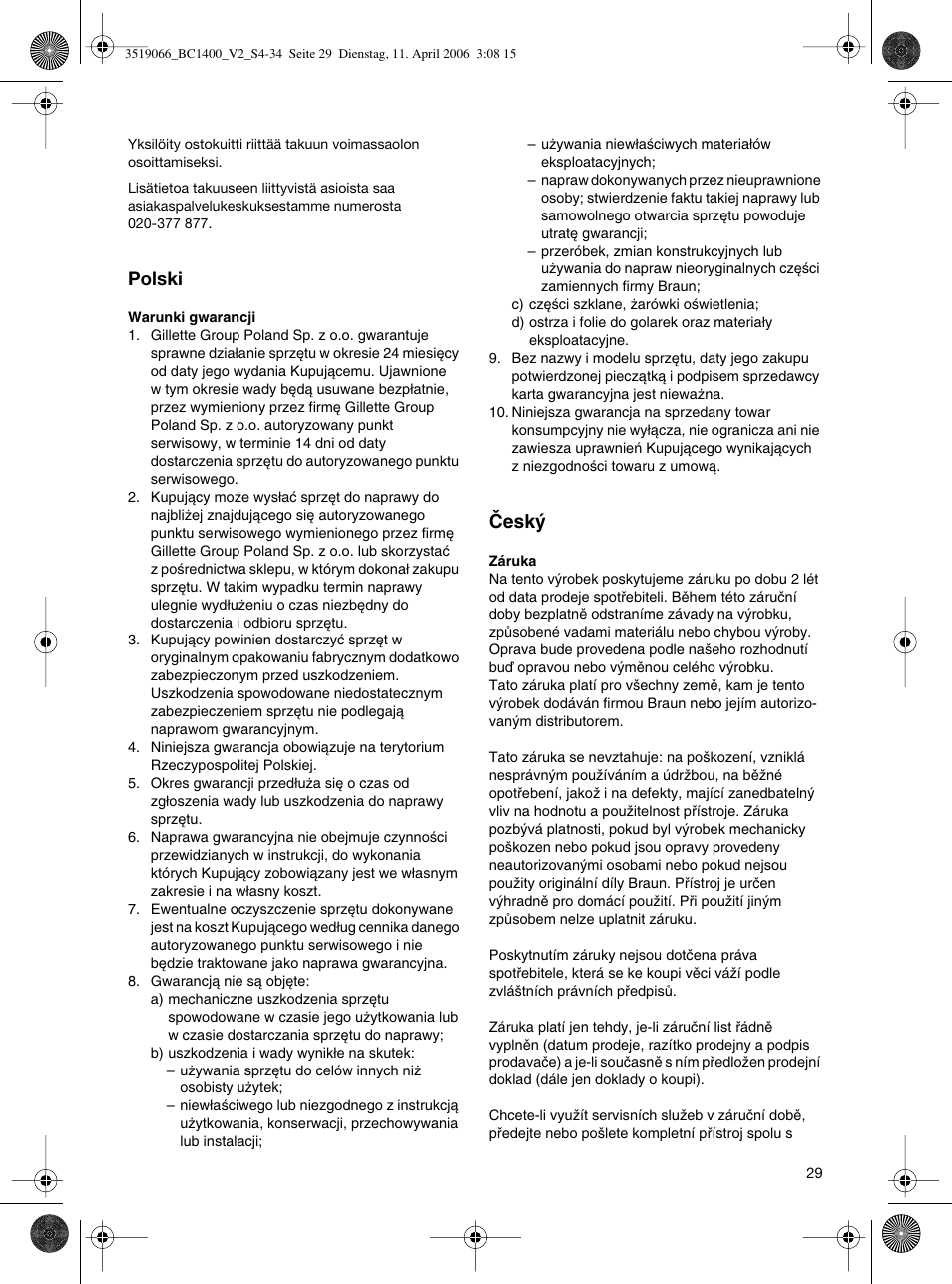 Polski, Âesk | Braun BC1400 V2 User Manual | Page 29 / 34
