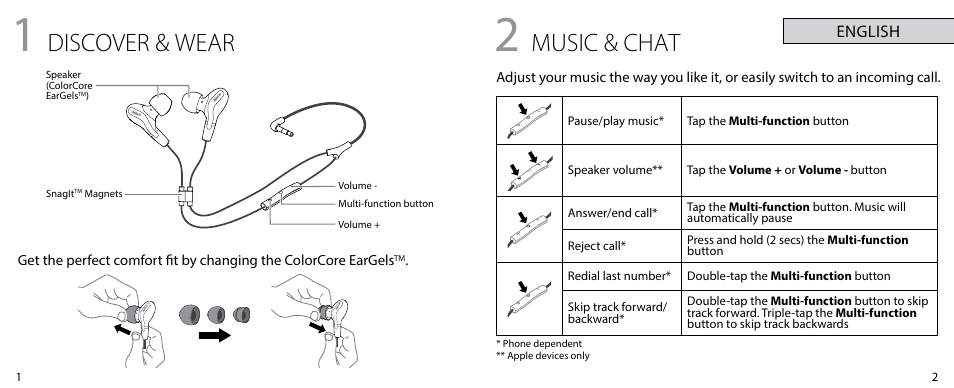 Discover & wear, Music & chat | Jabra VOX User Manual | Page 3 / 6