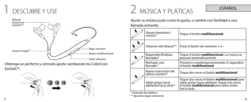 Descubre y use, Música y pláticas | Jabra VOX User Manual | Page 5 / 6