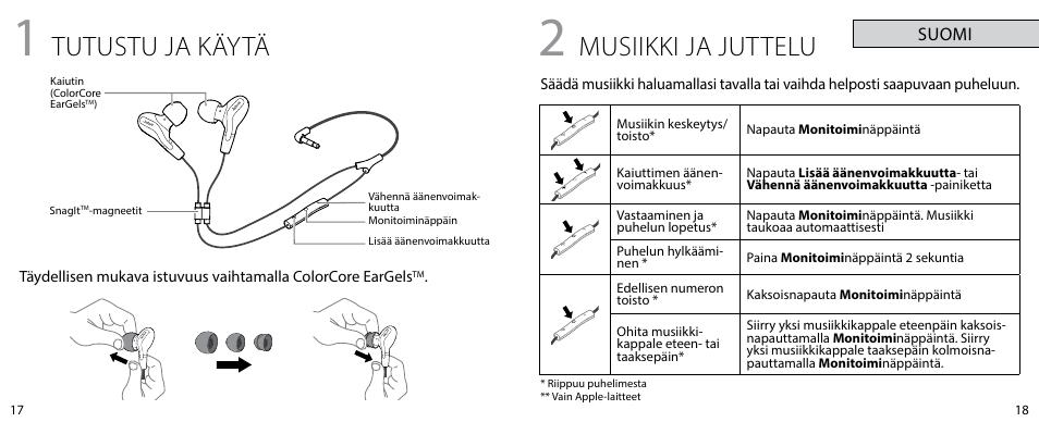 Tutustu ja käytä, Musiikki ja juttelu | Jabra VOX User Manual | Page 11 / 21