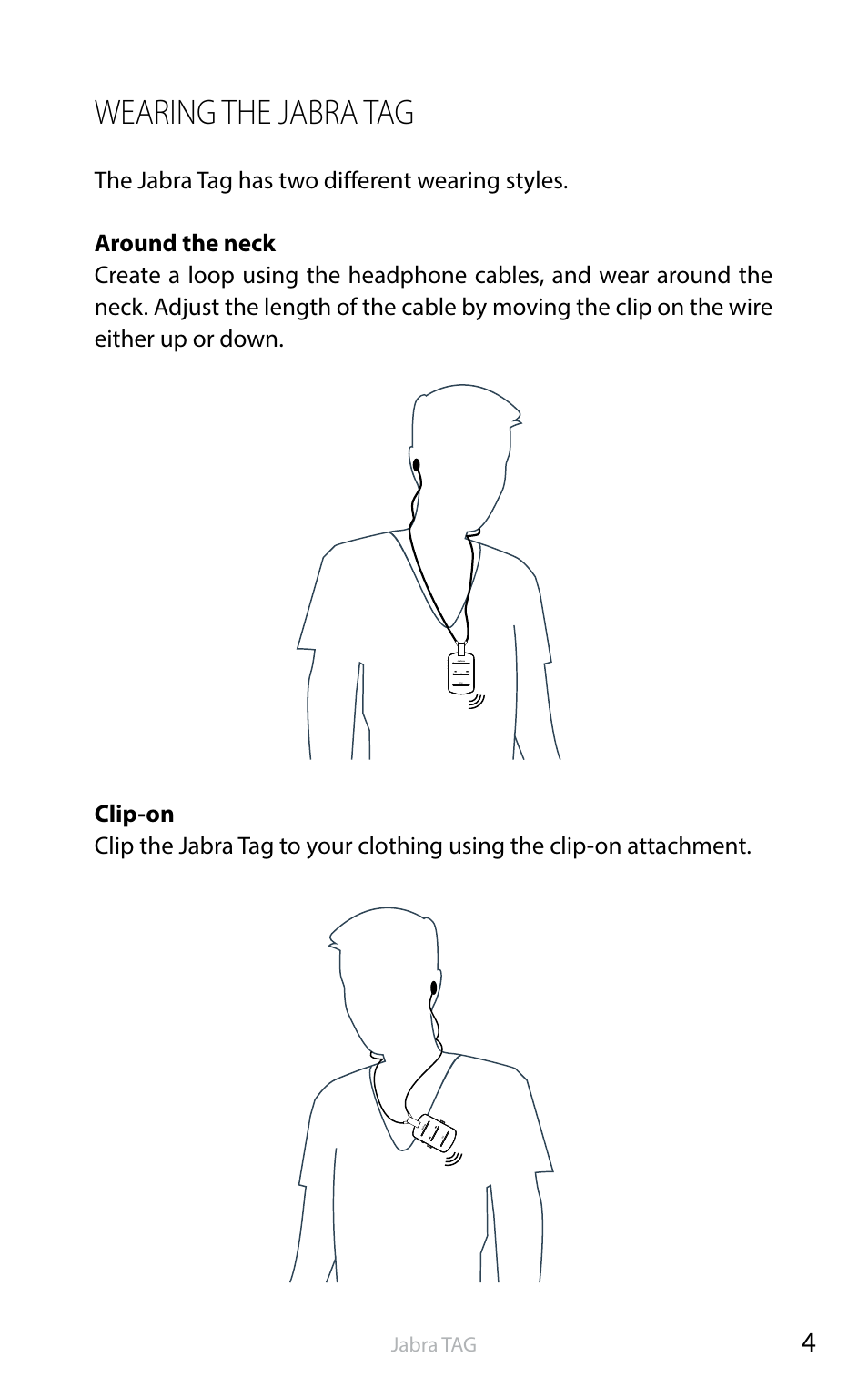 Charge your headset, English, Wearing the jabra tag | Jabra TAG User Manual | Page 5 / 17