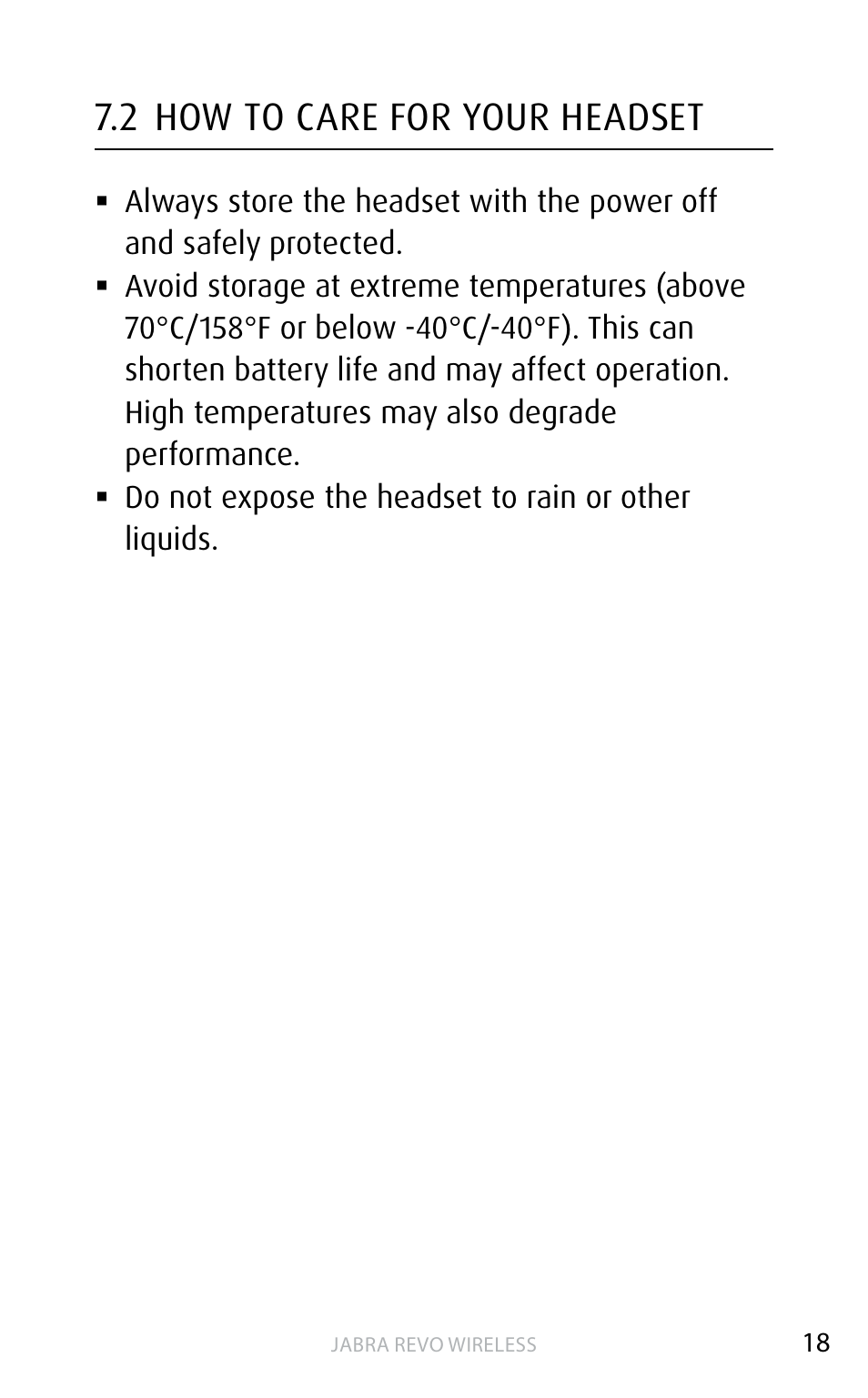2 how to care for your headset | Jabra REVO WIRELESS User Manual | Page 18 / 19