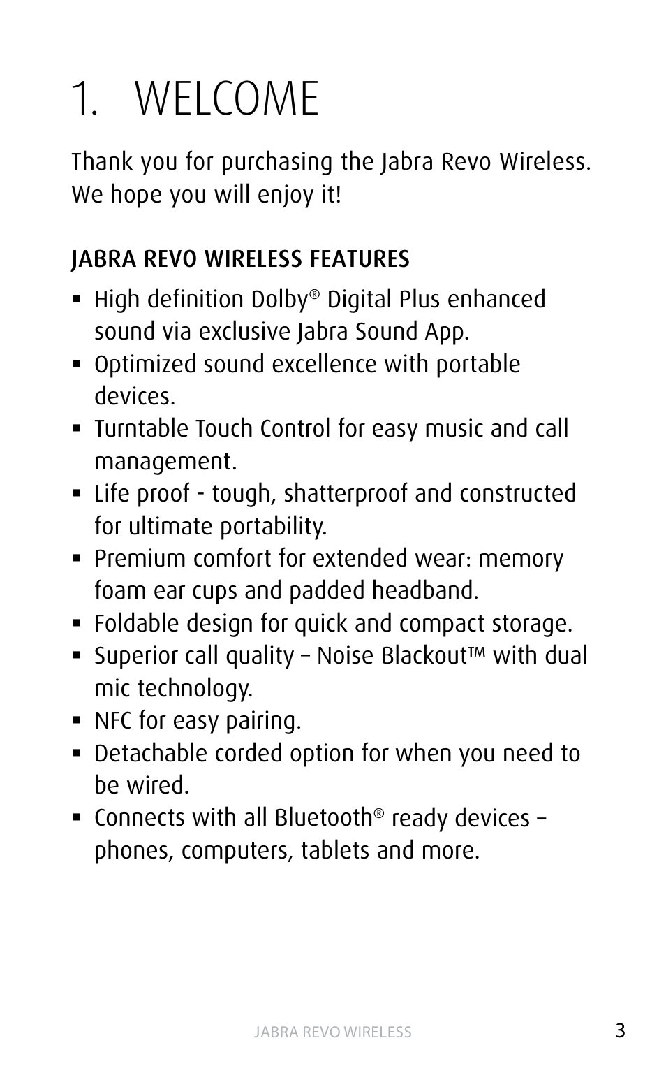 Welcome | Jabra REVO WIRELESS User Manual | Page 3 / 19