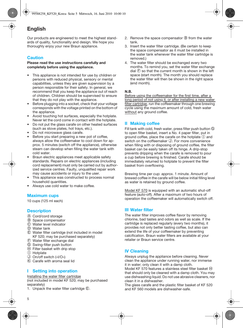 English | Braun KF 520 User Manual | Page 5 / 6