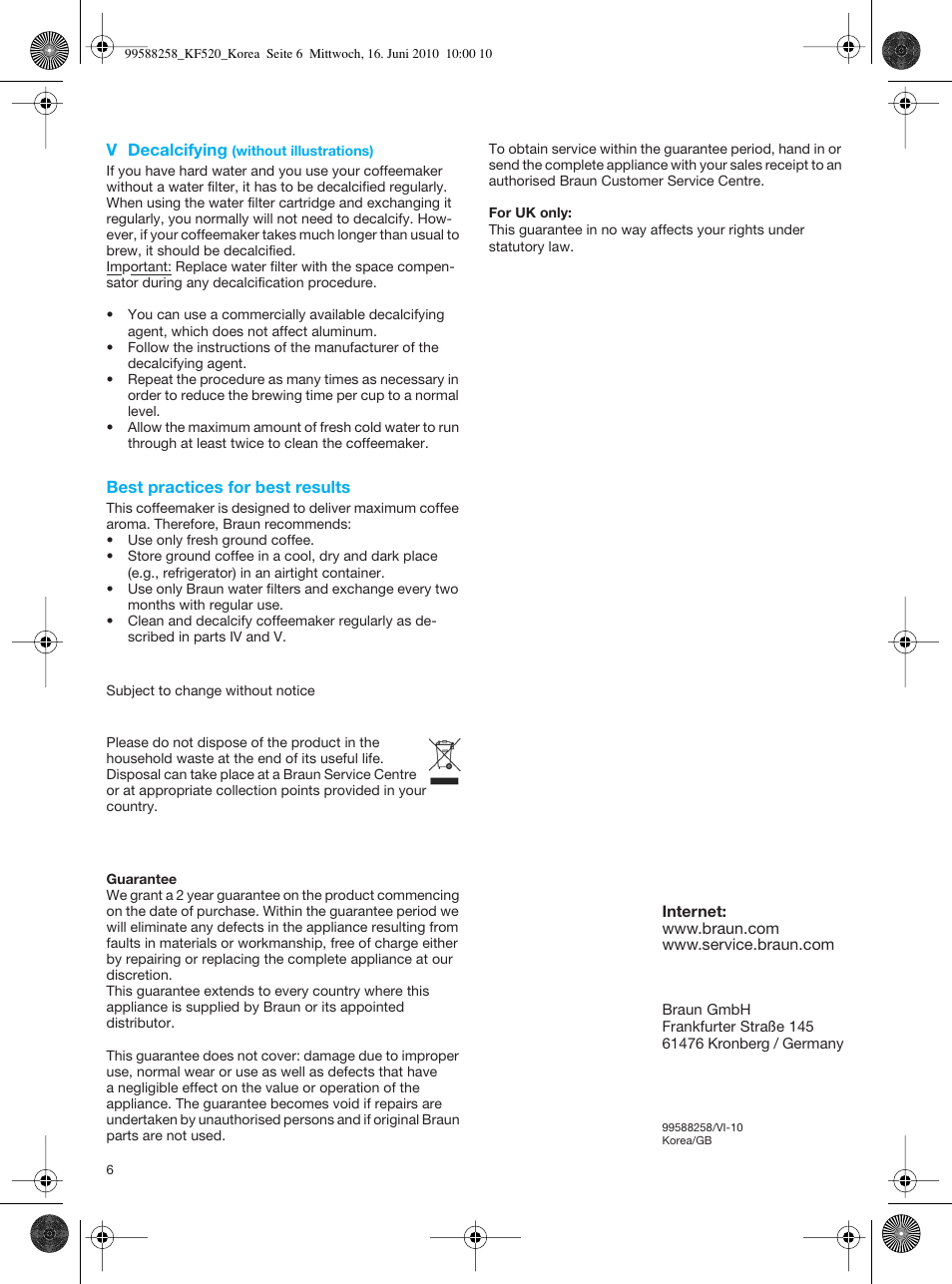 Braun KF 520 User Manual | Page 6 / 6