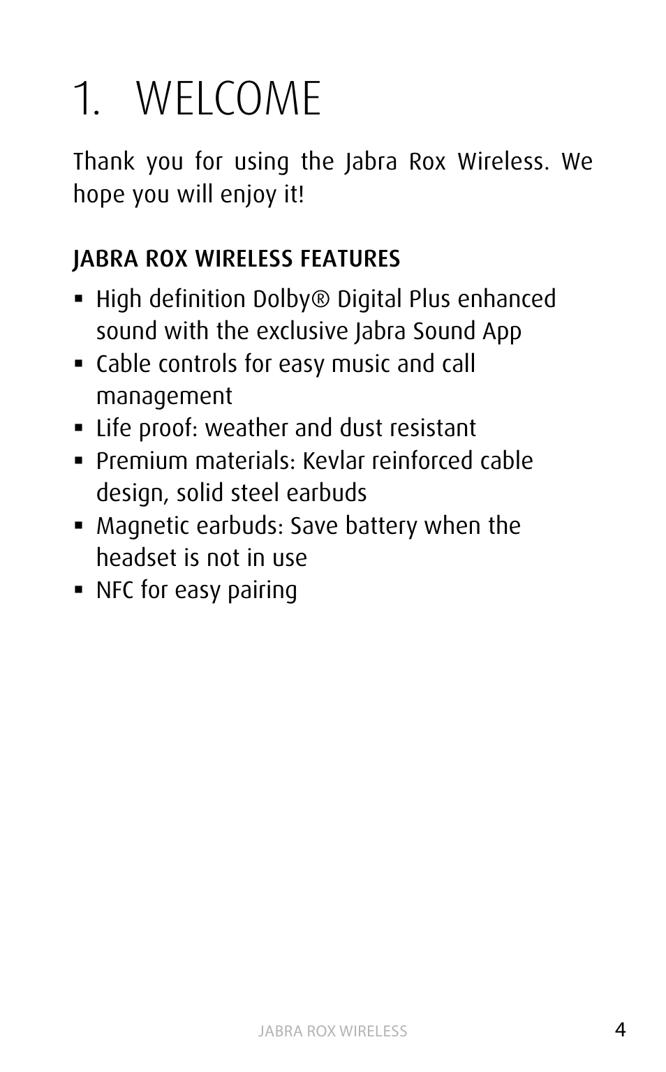 Welcome | Jabra ROX WIRELESS User Manual | Page 4 / 20