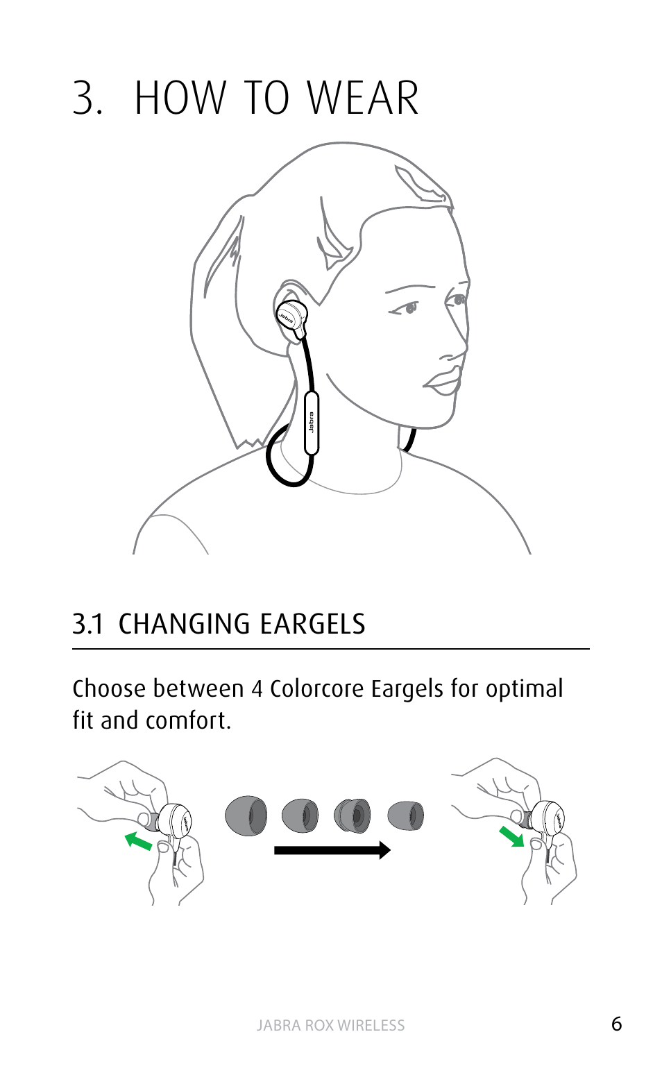 How to wear, 1 changing eargels, English | Jabra ROX WIRELESS User Manual | Page 6 / 20