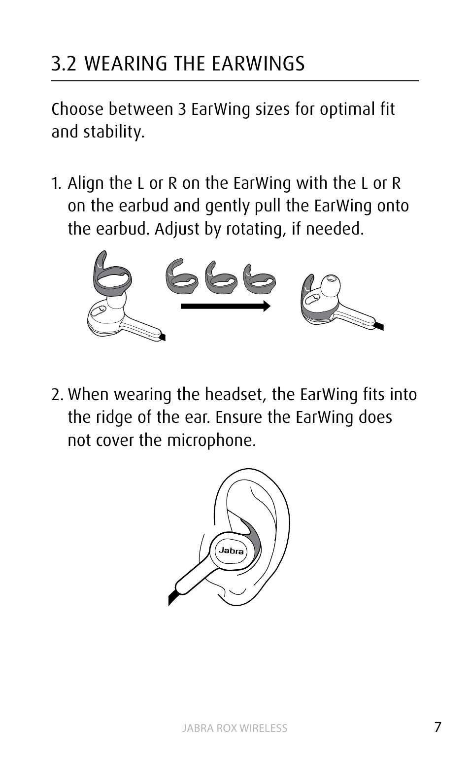 2 wearing the earwings | Jabra ROX WIRELESS User Manual | Page 7 / 20