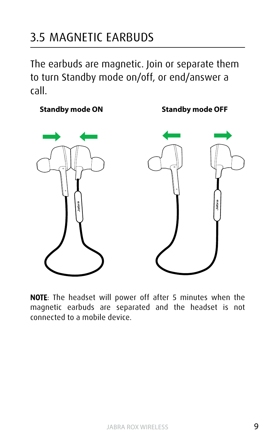 5 magnetic earbuds, English | Jabra ROX WIRELESS User Manual | Page 9 / 20