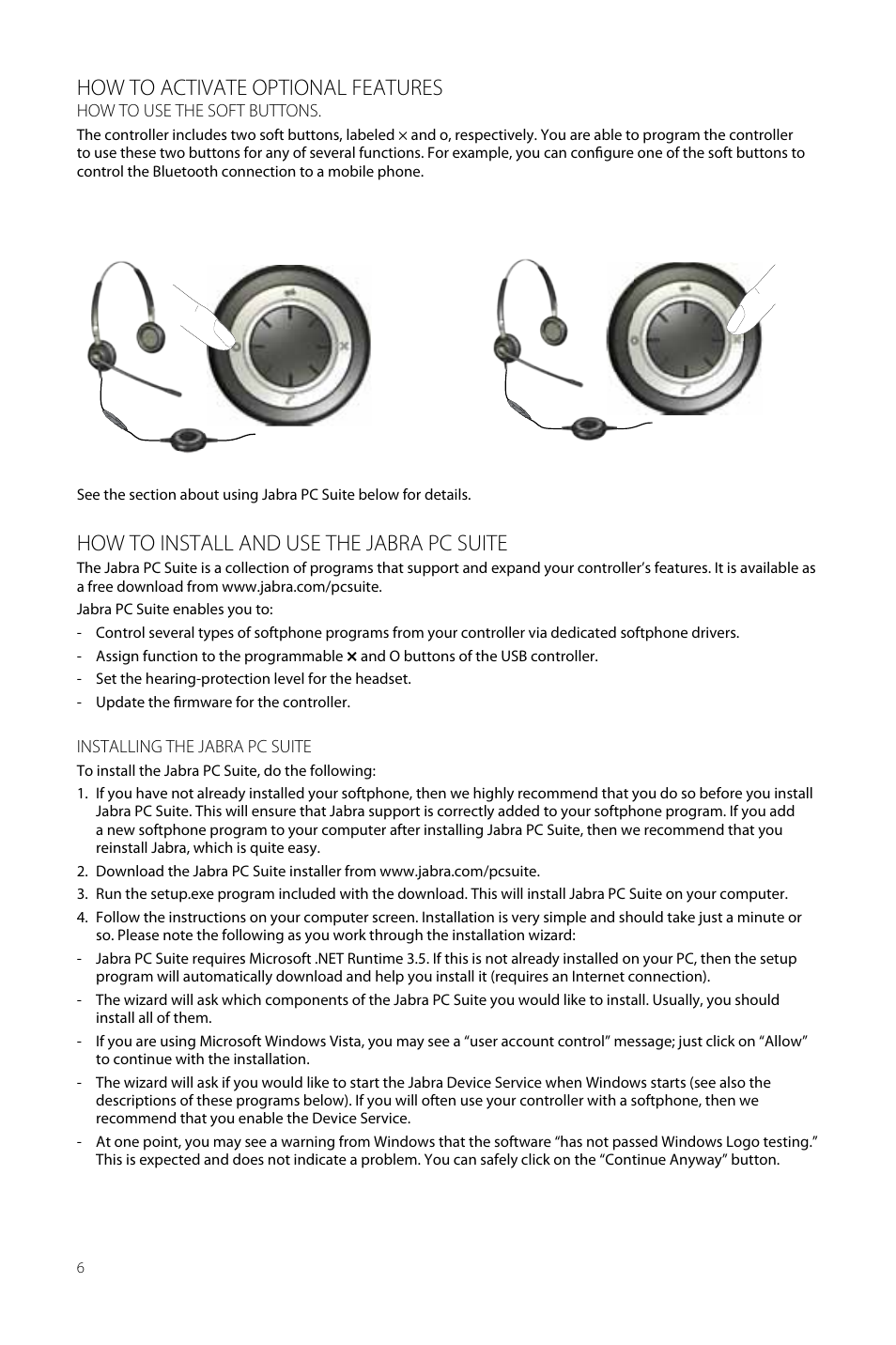 How to activate optional features, How to install and use the jabra pc suite | Jabra LINK 280 User Manual | Page 6 / 13