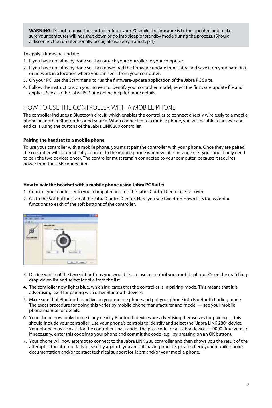 How to use the controller with a mobile phone | Jabra LINK 280 User Manual | Page 9 / 13