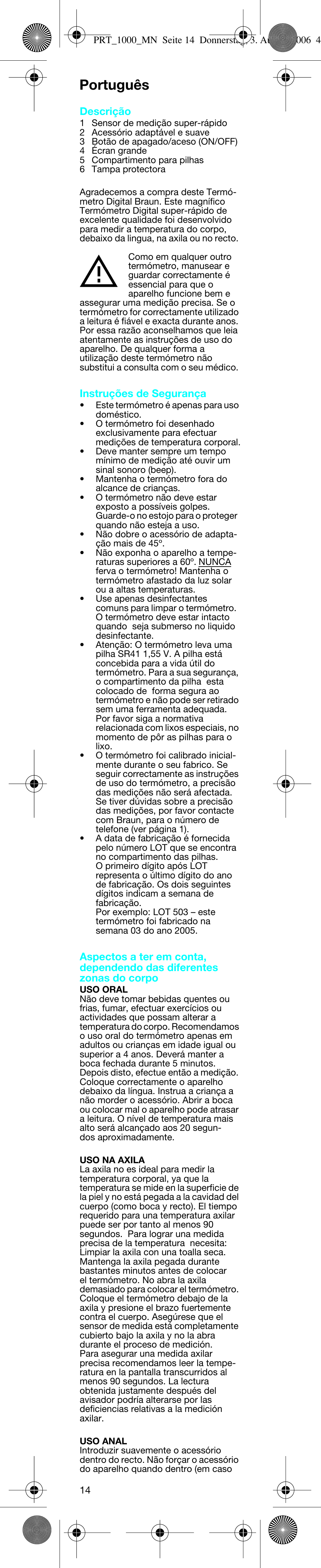 Português | Braun PRT 100 User Manual | Page 12 / 19