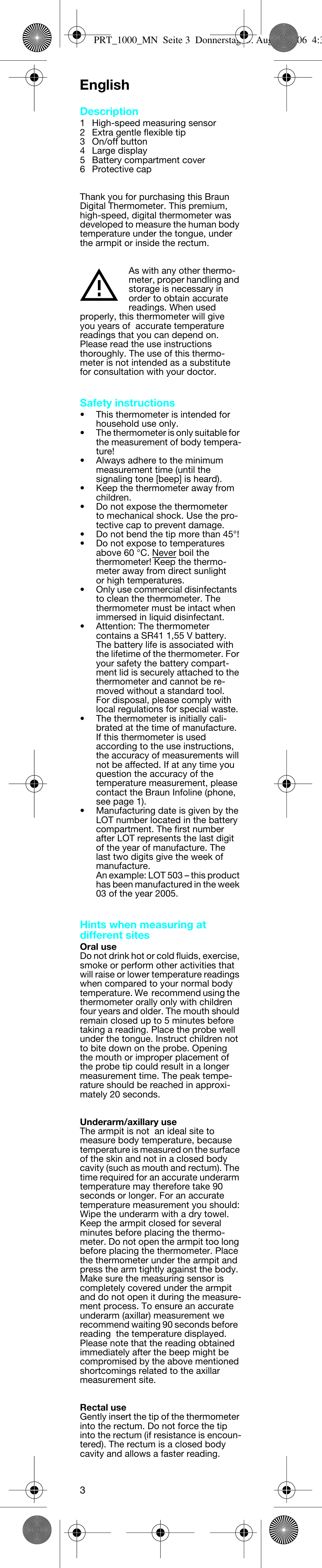 English | Braun PRT 100 User Manual | Page 3 / 19