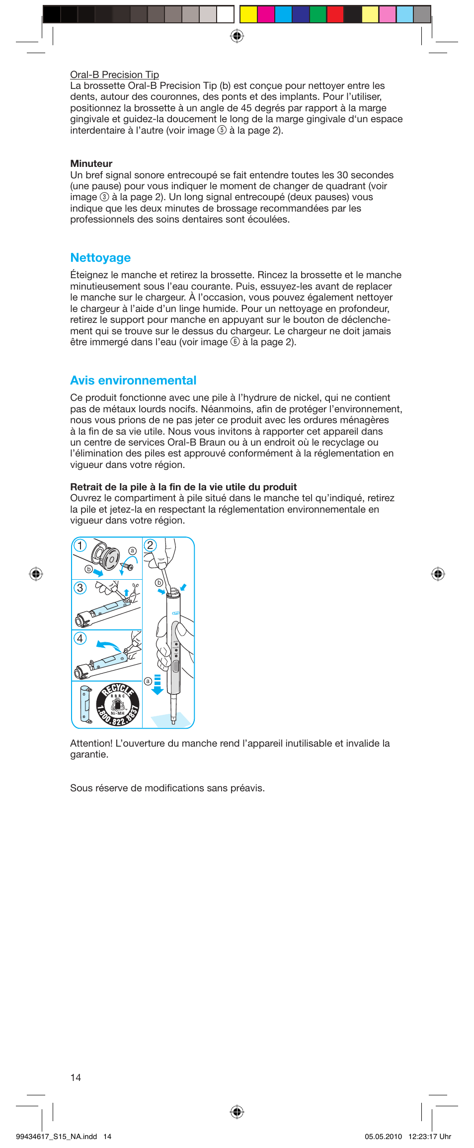 Nettoyage, Avis environnemental | Braun Pulsonic 3715 User Manual | Page 14 / 15