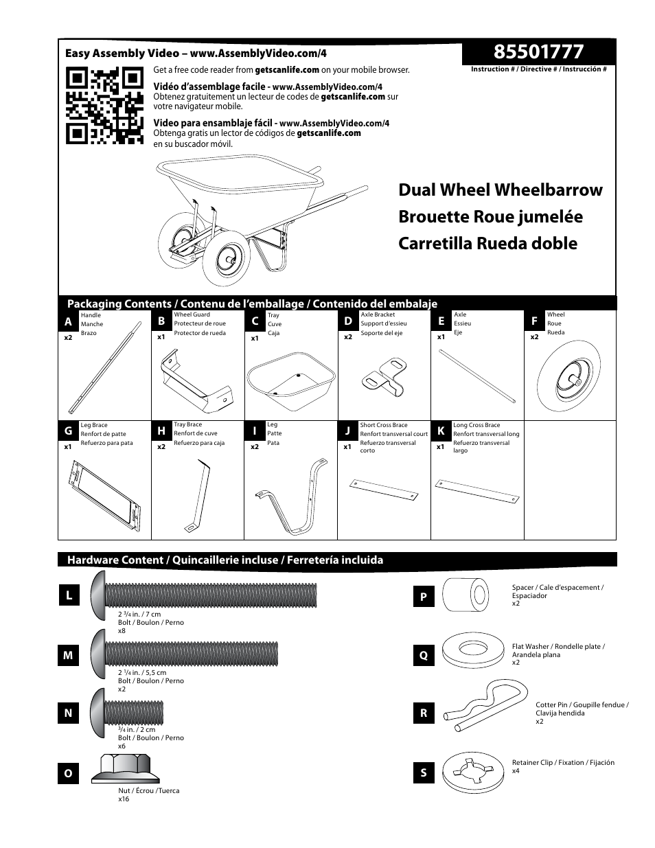 Jackson BP8JLW 8 cubic foot poly wheelbarrow with dual wheels User Manual | 4 pages
