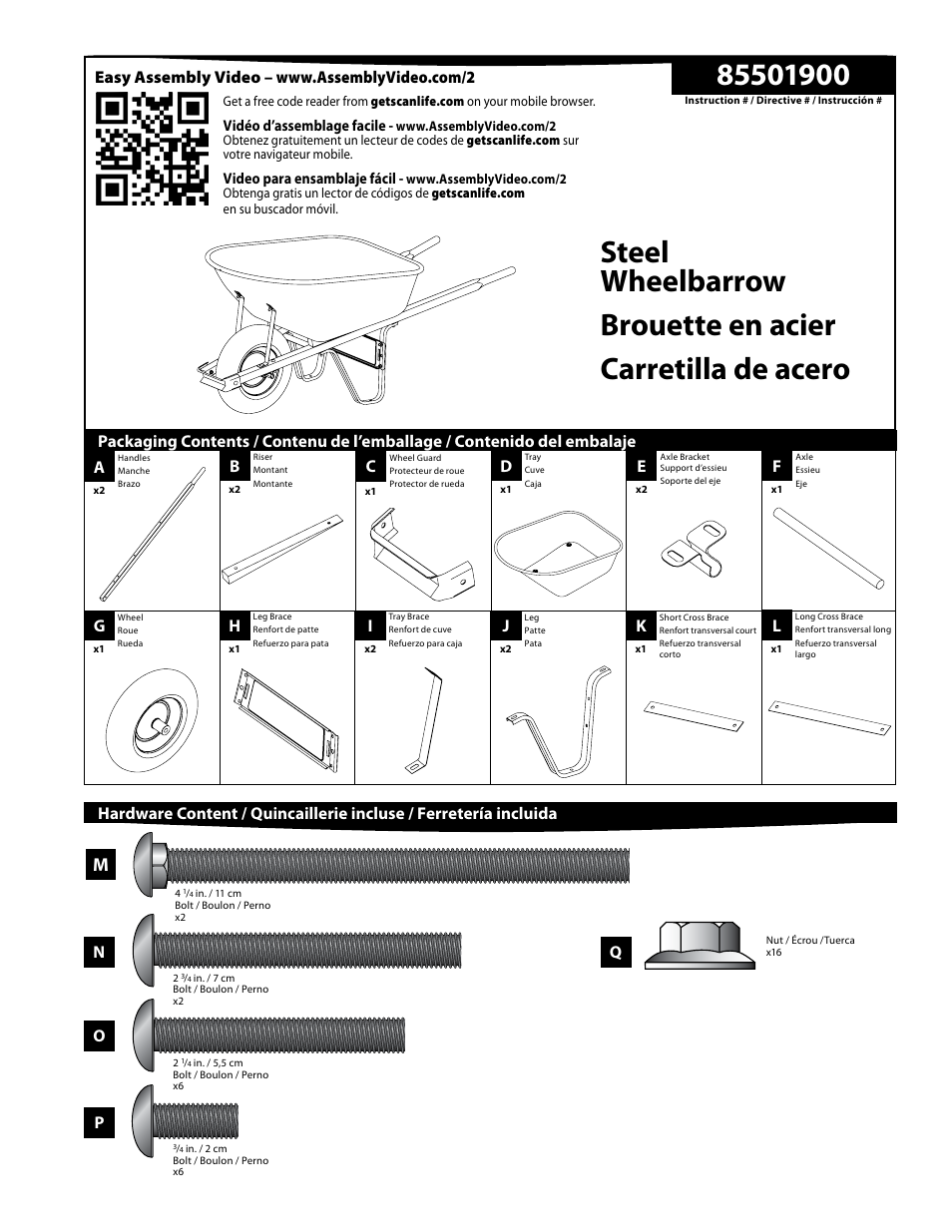 Jackson J6K 6 cubic foot steel medium duty wheelbarrow with knobby tires User Manual | 4 pages